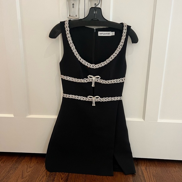 Self-Portrait Black Mini Bodycon Dress with Slit and Ruched Details - Picture 3 of 10